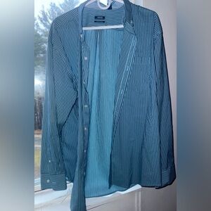 Izod Teal and White Striped Dress Shirt